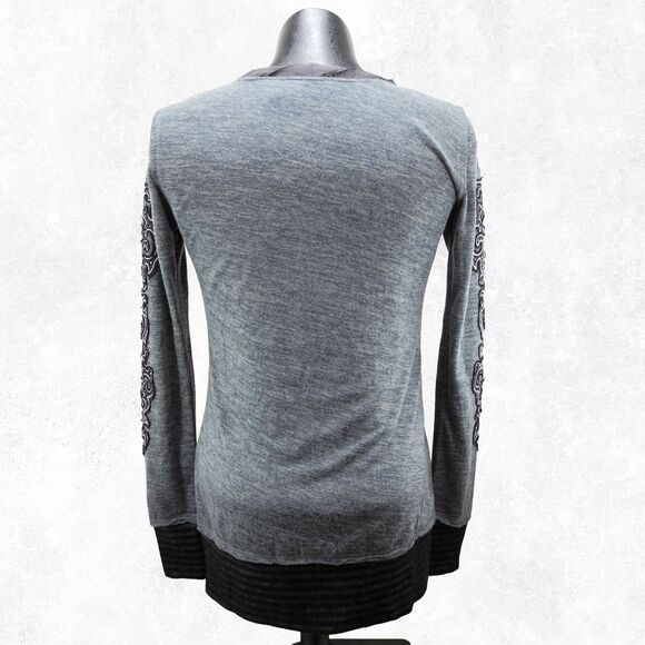 Miss Me Grey Black Knit Cardigan Sweater Rhinestone Bling - Women's Size S - Picture 5 of 6